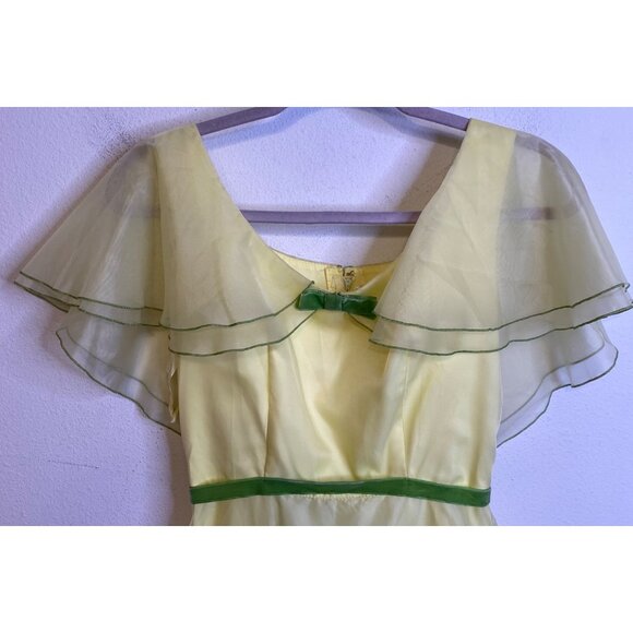 Vintage Union Made Yellow NADINE Chiffon Beauty Flutter Sleeve Maxi Dress  SMALL - Picture 3 of 7